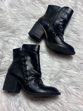 Born Black Leather Side-Zip Ankle Boots